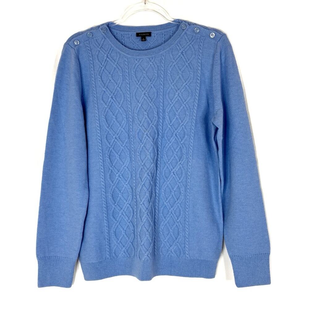 Talbots | Lavender Blue Cable Knit Lambswool Blend Sweater Button Shoulder L